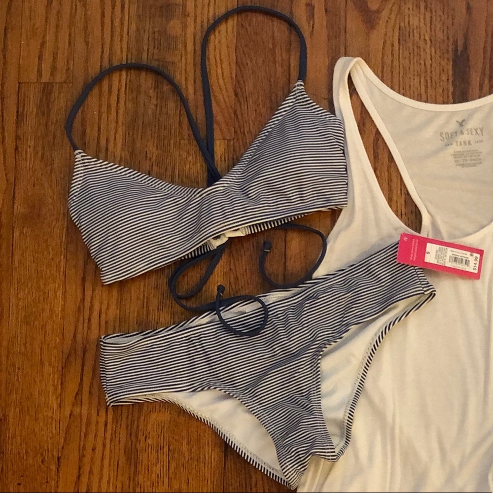 Xhilaration Navy/White Stripe Bikini